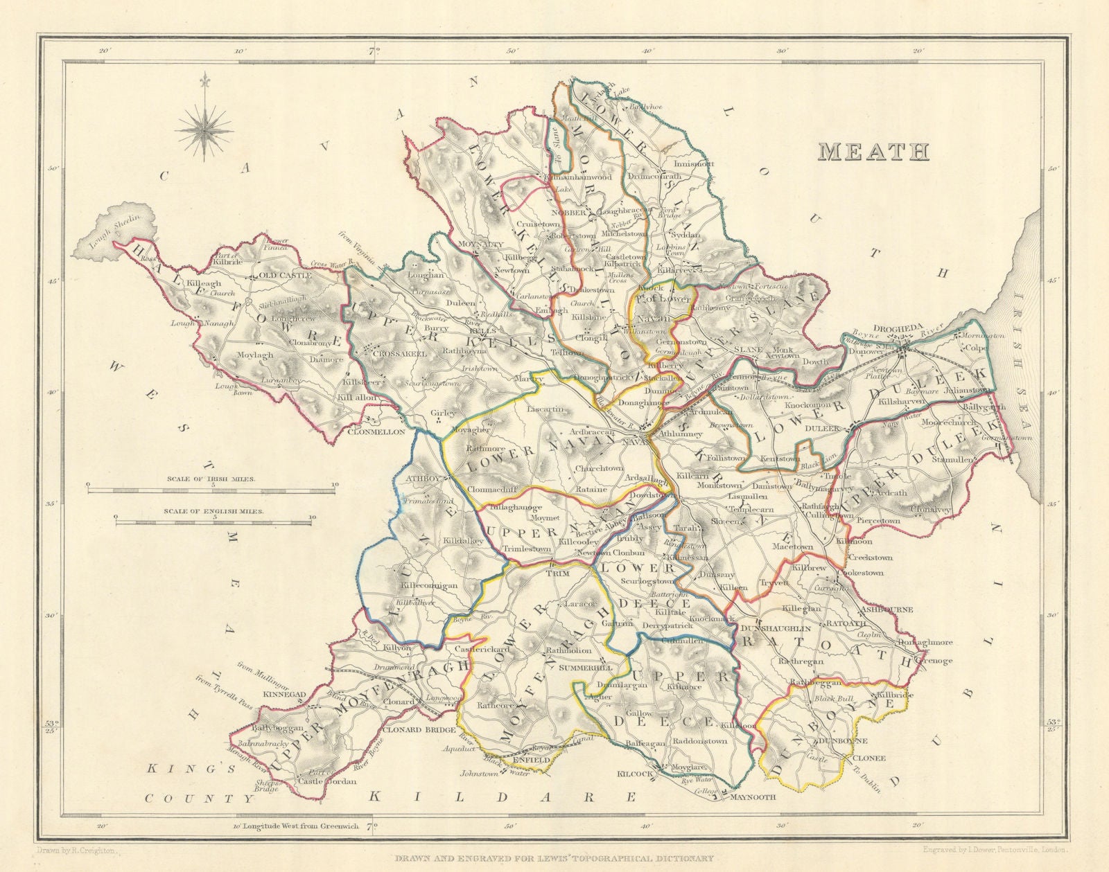 COUNTY MEATH antique map for LEWIS by CREIGHTON & DOWER. Ireland 1850 old